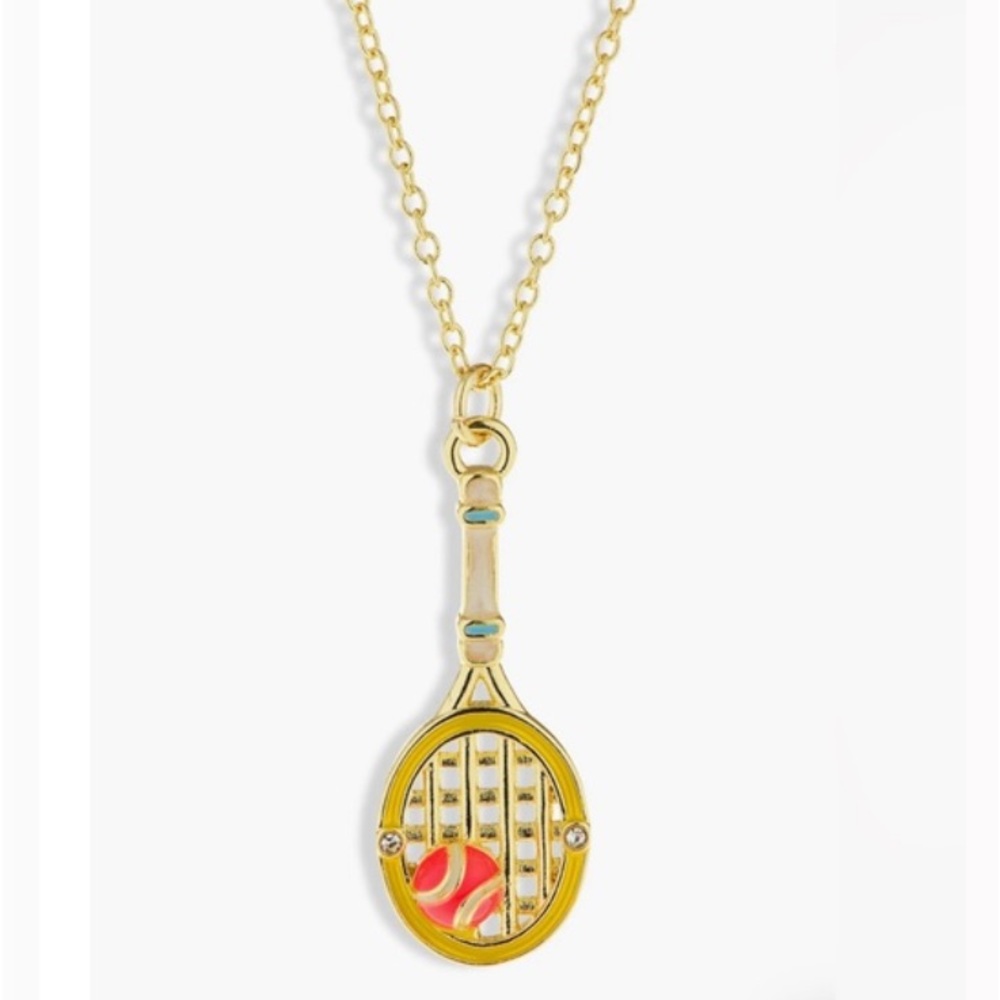 Baublebar Tennis Pickleball Racket Ball Gold Pendant Necklace NWT